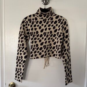 Zara Leopard Print Turtleneck Sweater with Open Back